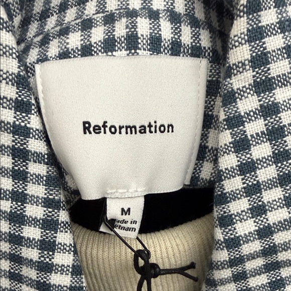 BNWT Reformation Irene Linen Slate Checkered Jacket Medium - Picture 5 of 10